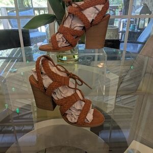 Qupid Braided Brown Heeled Sandals 7.5